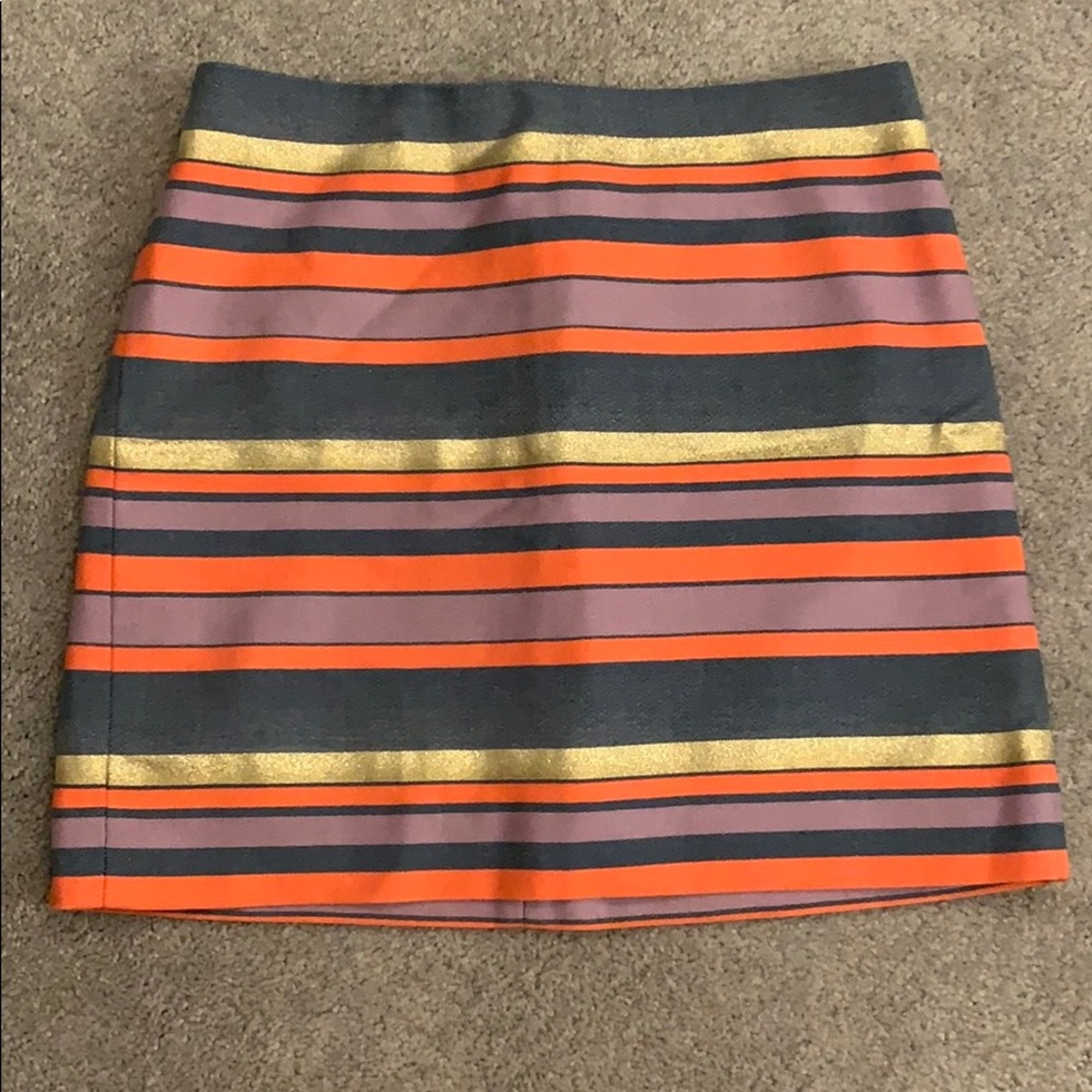J crew mini skirt gold coral blue stripes